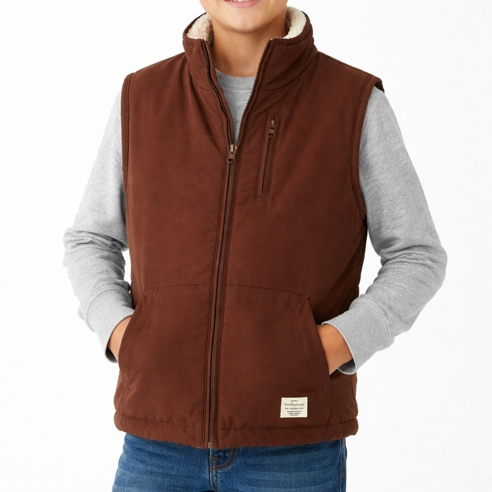 Boys Weatherproof Vintage Sherpa Lined Puffer Vest Brown Size M (10–12)